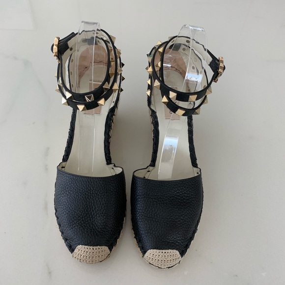 SOLD Valentino Rockstud Leather Wedge Espadrille - Picture 2 of 8
